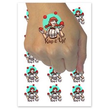 Keep It Up Encouraging Juggling Clown Woman Temporary Tattoo Fake Body Art