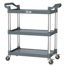 3-Tier Commercial Utility Cart with Wheels Heavy Duty Rolling Service Cart Gray