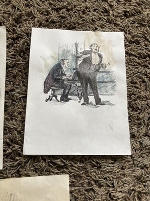 3 ORIGINAL TUSCHEKARIKATUR ZEICHNUNGEN, 1947 SIGNIERT