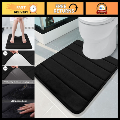 #ad Non Slip Memory Foam U Shaped Toilet Rug Soft Washable Bath Mat 24x20quot; Black $31.99