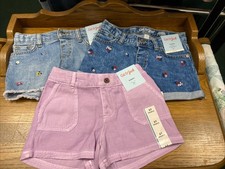 3 Pairs Cat Jack Girls Blue Jean Floral, Pink Denim Summer Shorts Size 5T