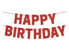 Red Glitter HAPPY BIRTHDAY Banner Sign - 8" Letters