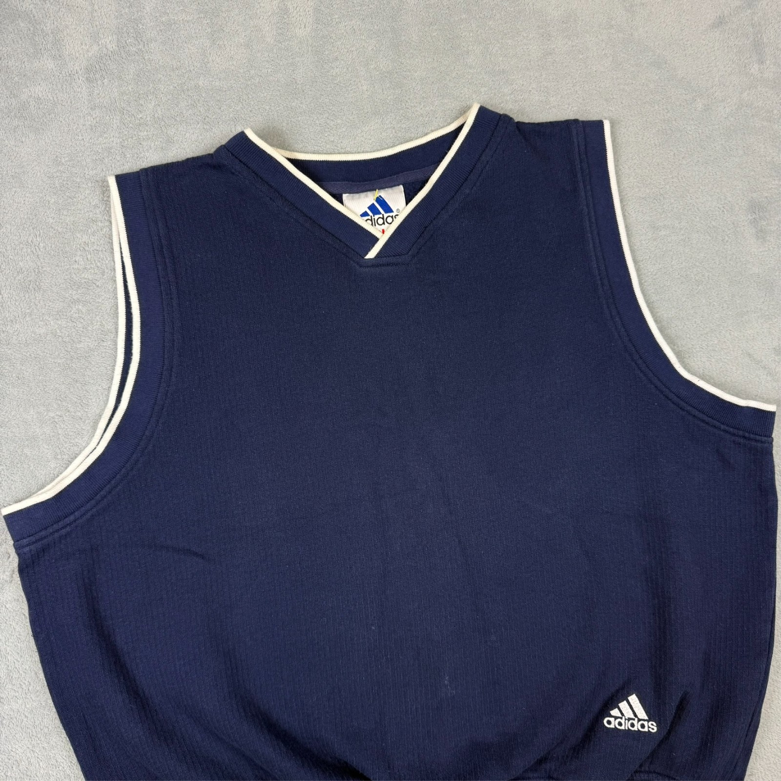 Vintage Adidas 2000's Y2K Navy Blue Oversized Medium Ribbed V Neck Sweater Vest image 3