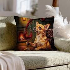 "Wine  Woof" - Chihuahua Pillow Cover - Dog Lover Home Decor