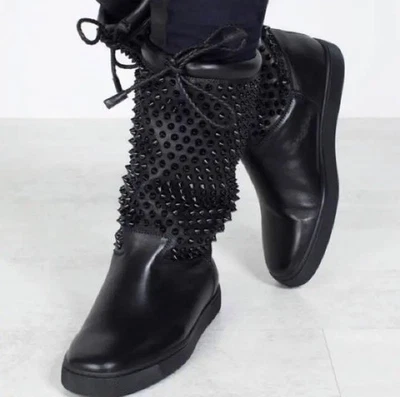 Christian Louboutin Bottes En Cuir Avec Picots Boa Femme Taille 36 Authentiques - Photo 1/4