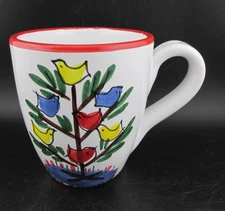 Vietri Coffee Mug Made in Italy Christmas Tree Plant & Tree With Birds