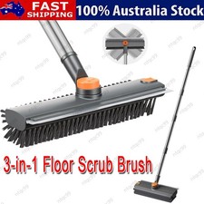 3-In-1 Floor Scrub Brush with Long Handle, Heavy Duty Squeegee Broom for Concret