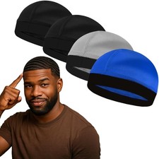 4 Pcs Silk Wave Cap Compression Over Silky Durag Stocking Wave Caps for Men