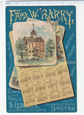 Vintage 1889 PROVINCE HOUSE, Boston CALENDAR~Fred W BARRY, Printer~Washington St