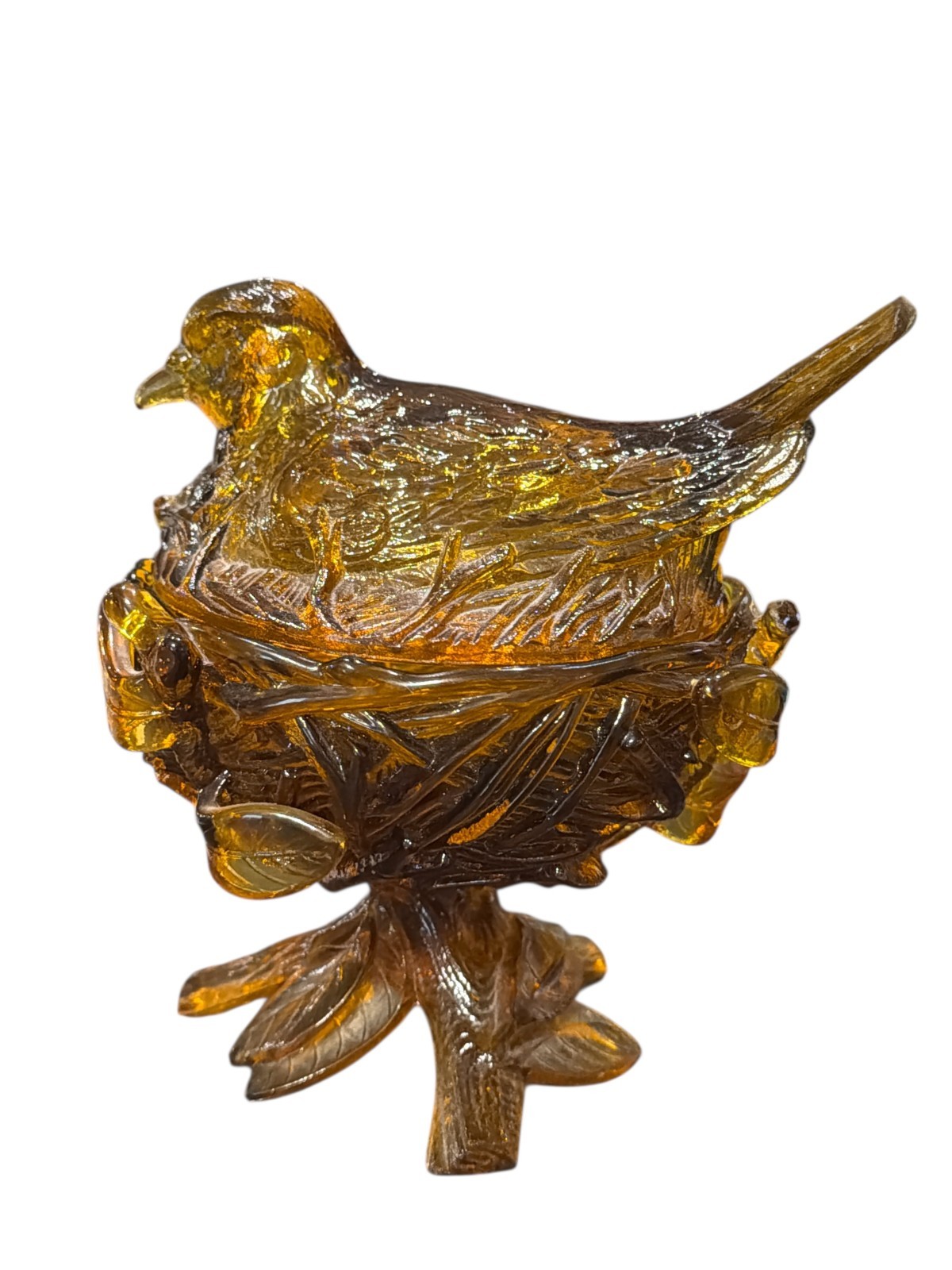 VTG Westmoreland amber bird nesting candy dish  READ