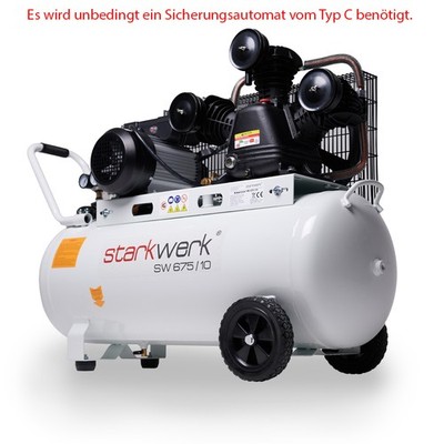 Starkwerk Druckluft Kompressor SW 675/10 - 100L Kessel 230 Volt 3 Zylinder