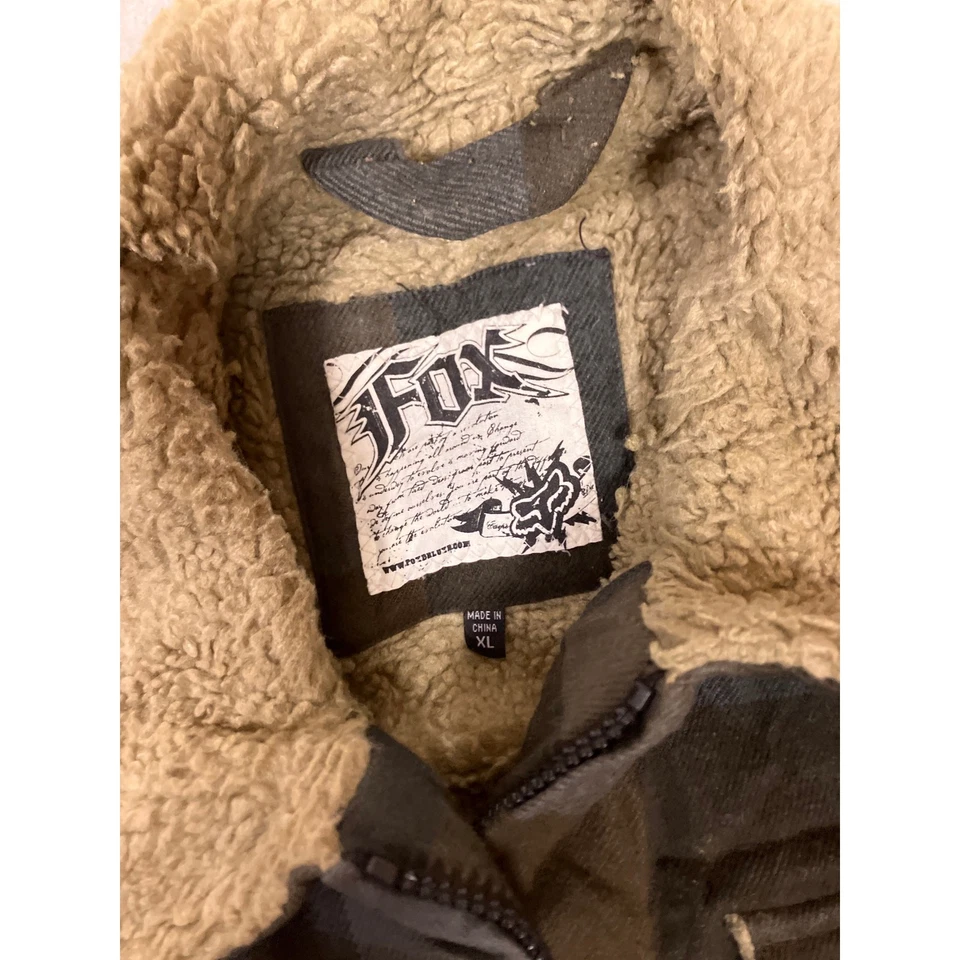 Chaqueta de Franela Fox Racing De Colección Forrada Sherpa Para Hombres XL - Marrón Gris A Cuadros Cremallera Foto 3 de 4