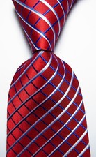 New Classic Checks Red White JACQUARD WOVEN 100 Silk Men's Tie Necktie