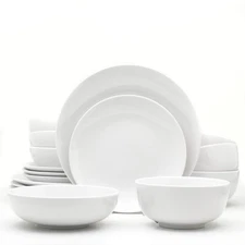 Euro Ceramica Essential Collection Porcelain Dinnerware and Serveware, 16 Pie...