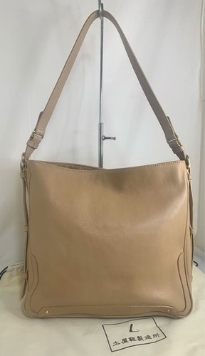 Tsuchiya Kaban Seizojo Leather Shoulder Bag Adjustable Strap Beige 34cm x 30cm