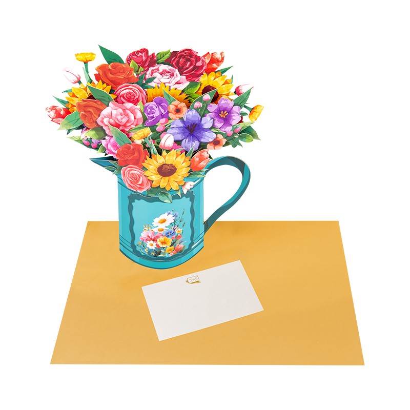 Garden Symphony Mixed Flower 3D Pop Up Pitcher Vase Card -Mother's Day Valentine