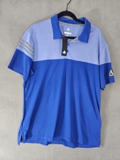 NWT Adidas Golf Mens Large Polo Shirt Blue Blocking Performance Side Logo