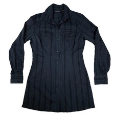 New York & Co Stretch Shirt Dress S Black W/ Black Stripes Open Neck Pockets