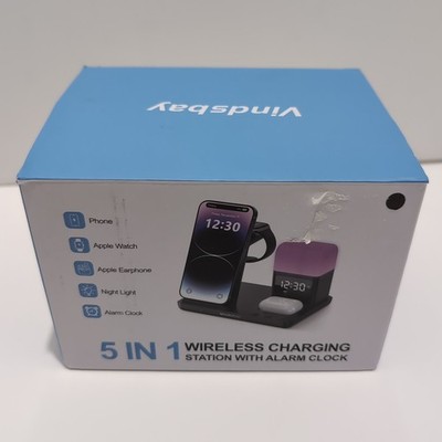 Wireless Charging Station Alarm Clock with 8 Touch Night Lights: 5 in 1 Charger
