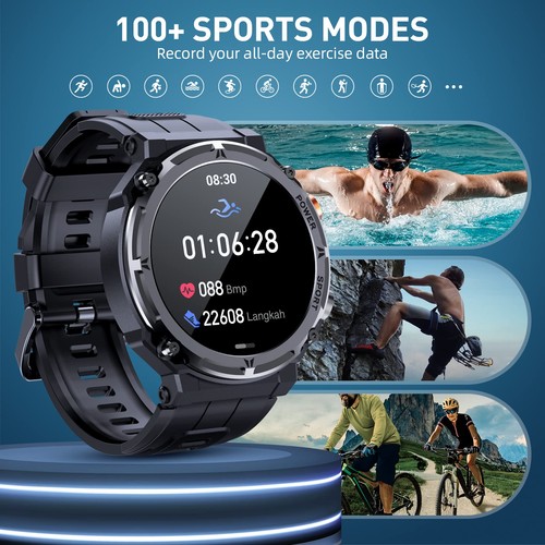 Android Smartwatch Herren Taktisch Militär Bluetooth Anruf Blutdruck-2025 - Bild 3 von 21