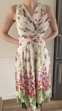 Ted Baker Risha Mirrored Tropics Pleated Midi Dress Ivory Floral Size 1