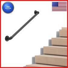 VZNEK Industrial Pipe Stair Wall-Mounted Metal Hand Rail Indoor & Outdoor