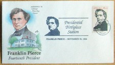 US FDC FRANKLIN PIERCE 1986 Art Craft Cachet.