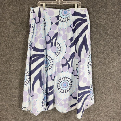 Cato Skirt Women 20W Plus Blue Geometric A-Line Midi Zipper Mid Rise Cotton