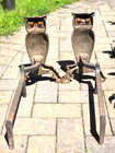 Antique Cast Iron Owl Andirons Glowing Glass Amber Eyes Fireplace Andirons 13" — photo 5