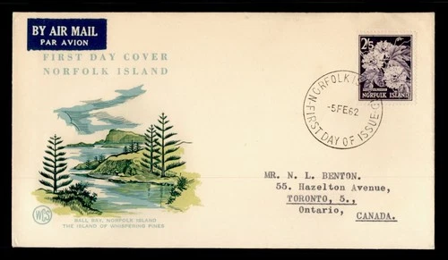 DR WHO 1962 NORFOLK ISLAND FDC FLOWER 2.50 WSC CACHET TO CANADA M71482