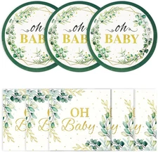 40pcs Oh Baby Eucalyptus Plates &Napkins-Sage Greenery Baby Shower Disposab