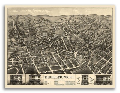 Middletown New York 1874 Historic Panoramic Town Map - 24x32
