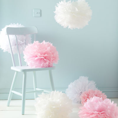 12 Stück ROSA Motiv gemischt Seidenbommel Papierbommel flauschig Blumen Ball Party