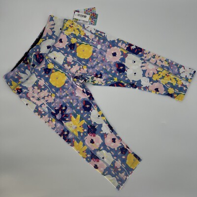 LuLaRoe Jade Womens Large Capri Workout Leggings Blue w/Floral Print NEW w/ Tags