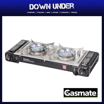 Gasmate Travelmate II Deluxe Twin Stove with Hotplate Black