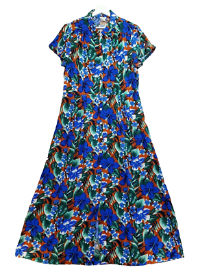 J Crew Maxi Dress Women Large Blue Multi Floral Hibiscus Botanical Boho  Cottage | eBay