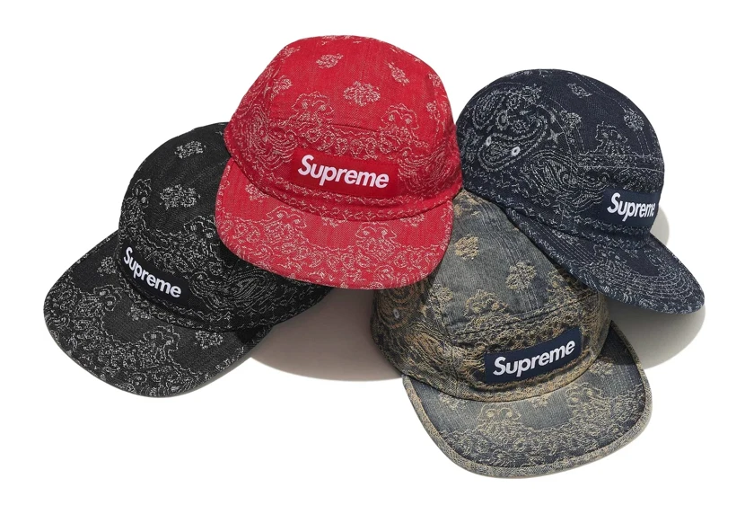 Casquette de camp en denim jacquard Supreme Bandana bleue   SS25