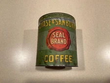 1902 Chase and Sanborn's Seal Brand Coffee Can Tin Paper Label & Lid Nice Shape