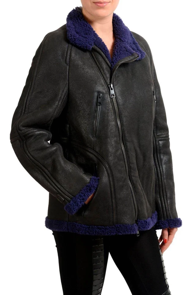 Abrigo Chaqueta Mujer Just Cavalli Negro Cremallera Completa Piel de Oveja US S IT 40 Foto 2 de 4