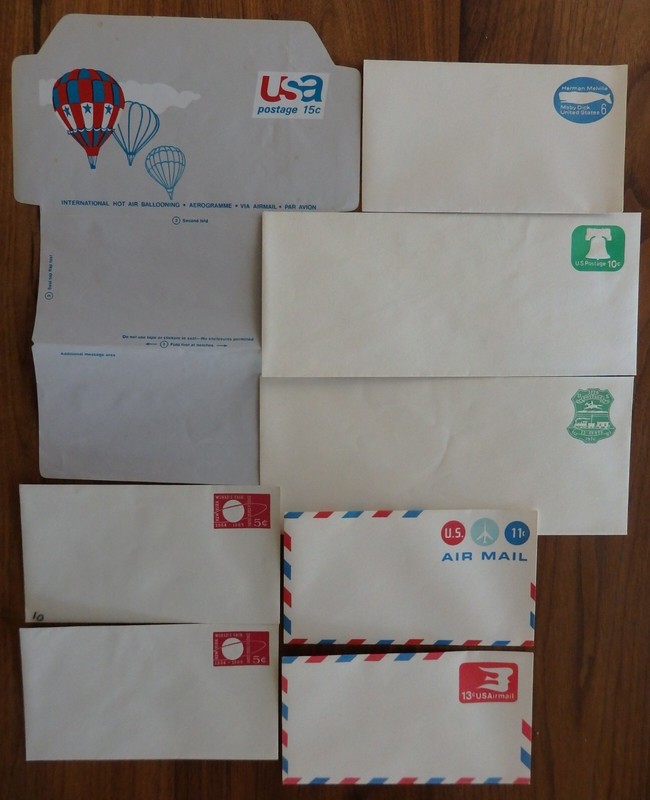 Lot of 17 US stamped envelopes, 8 mint, 9 used.