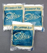3x Silkies Control Top with Support Legs Pantyhose Size Large White 1994 USA