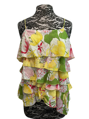 Vintage 90s Y2K NWT Unique Spectrum Blouse Yellow Floral Strappy Flowy Fairy XL