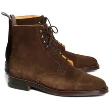 New Handmade Dark Brown Suede Formal Lace Up Ankle Hiking Boots For Mens