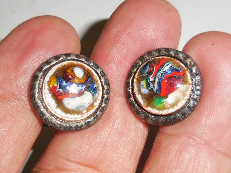 VINTAGE ART NOUVEAU CUFFLINKS ENAMEL COPPER HIPPIE LOOKING DESIGN NR