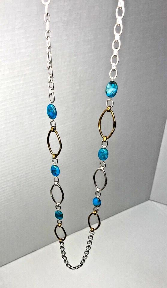 Collar Modernista Marjorie Baer San Francisco Plata Cepillada/Dorado con Turquesa  Foto 2 de 4