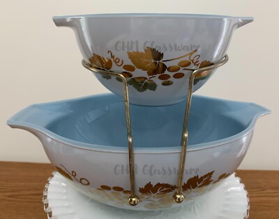 Vintage Pyrex Golden Grapes Chip & Dip Set w/Bracket | eBay
