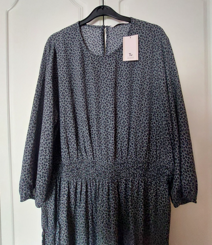 Tu Grey Black Blue Ditsy Floral Tiered Midi Dress Size Uk 20 - Picture 3 of 10