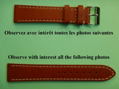 20 mm ÉPAIS et RÉSISTANT BRACELET VEAU VÉRITABLE MARRON "GOLD" COUTURE BLANCHE - Photo 1/4