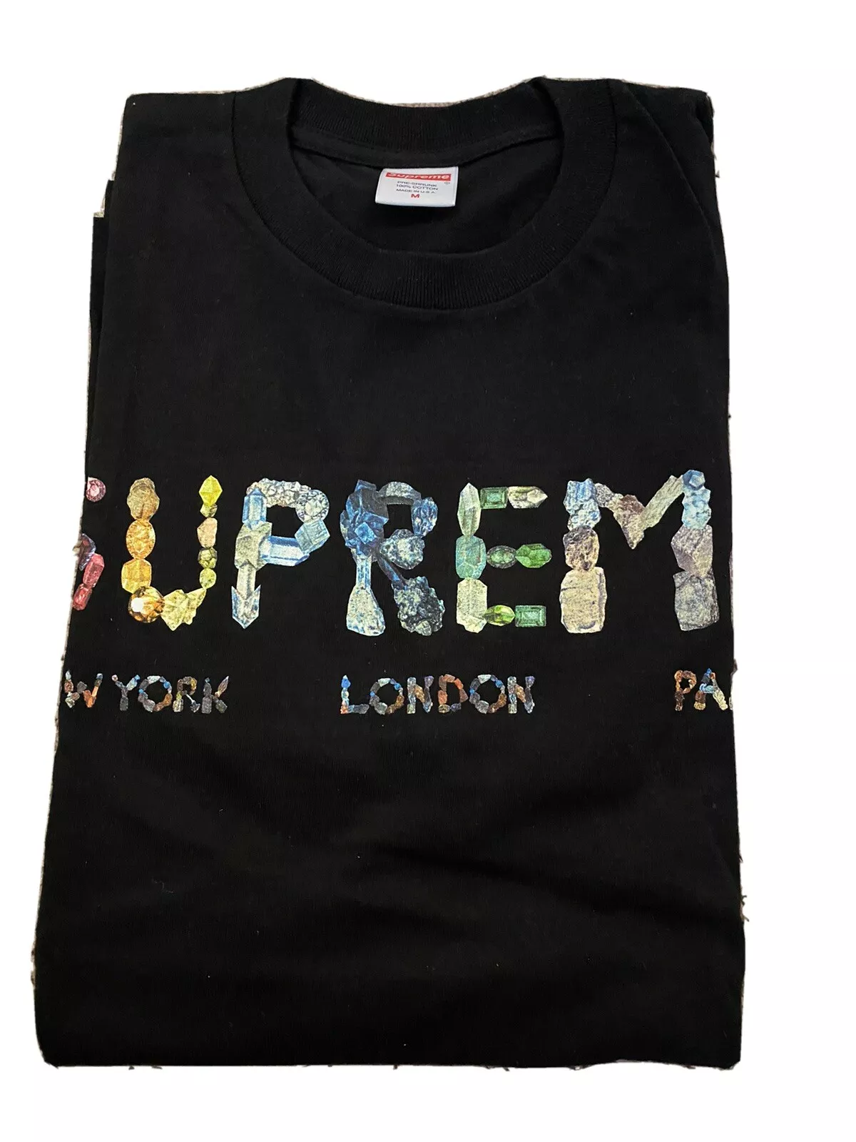 T shirt Supreme Rocks noir moyen boîte logo SS18 blanc cassé