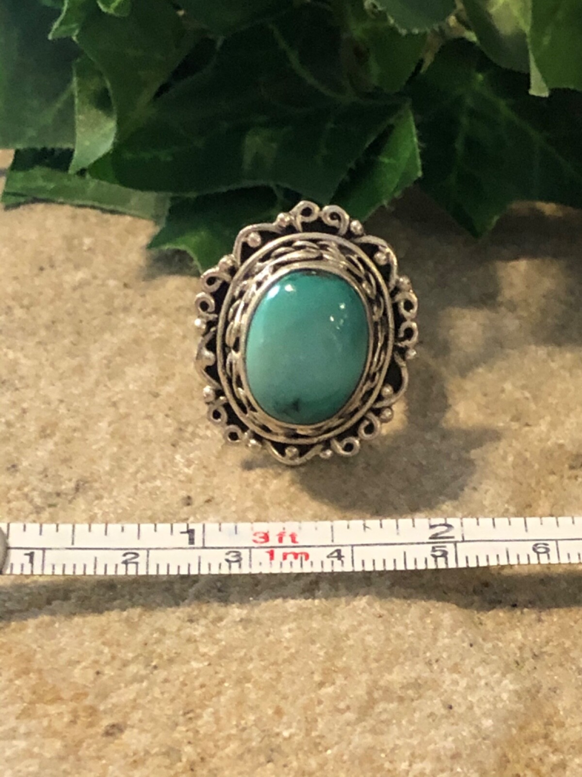 STERLING SILVER Large Turquoise Scroll Ring 15.6 … - image 7